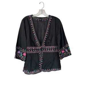 Silkland Linen Embroidered Sequin Bohemian‎ Boho Gypsy Jacket Blazer Size Large